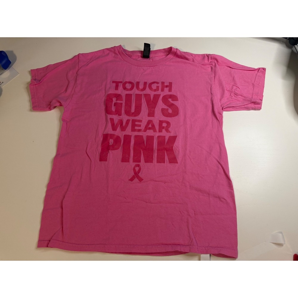 Gildan Tough Guys Wear Pink Breast Cancer Awareness Graphic T-Shirt Youth Large